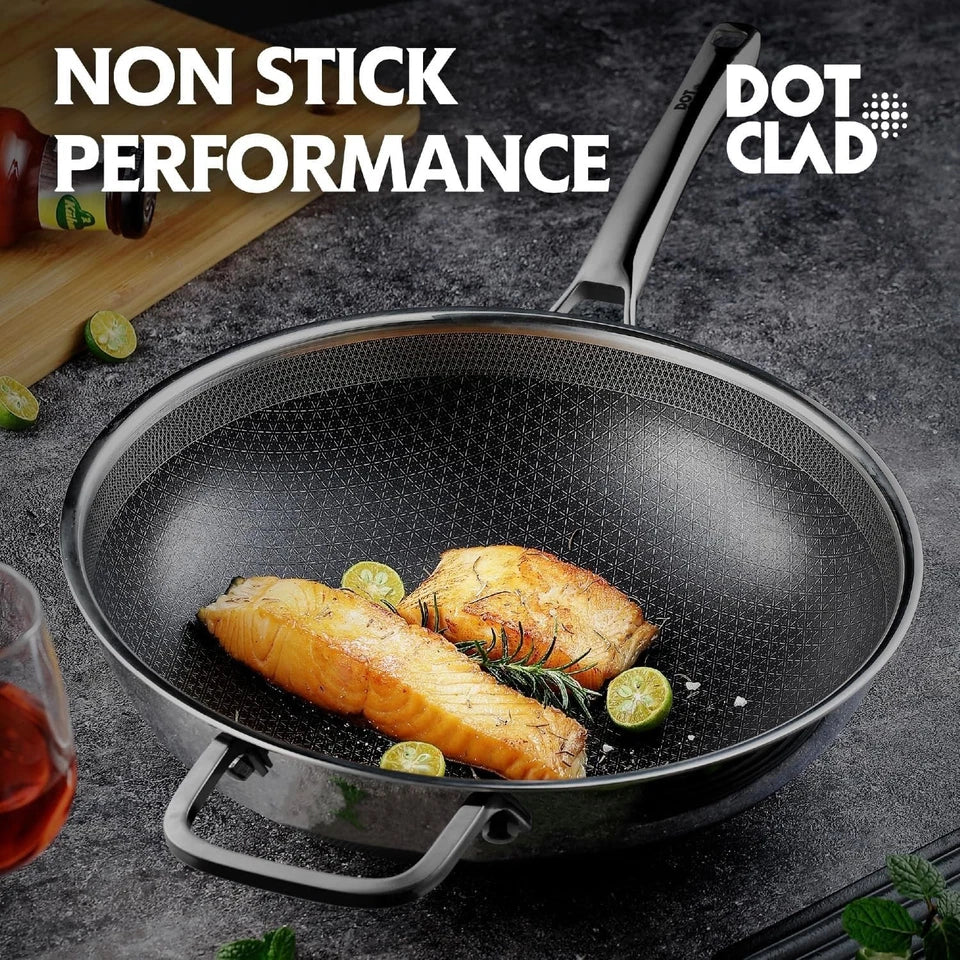 Wok Pan Hybrid 12 inch Wok with Lid Cover Stir-fry pans Nonstick Stainless Steel