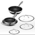 7-Piece Frying Pan Set w/ Lids + 12" Wok – Hybrid Stainless & Nonstick