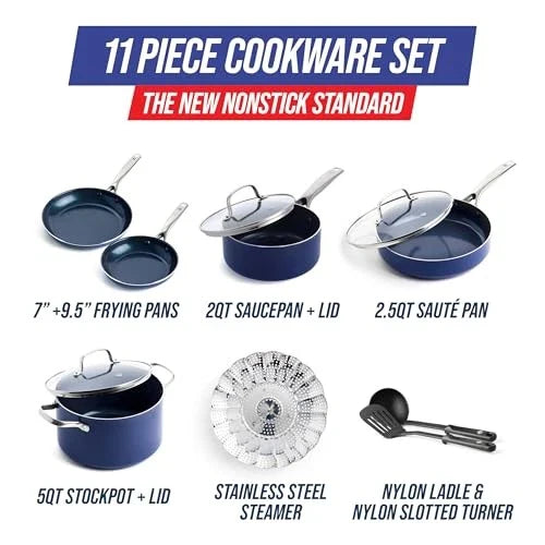 Blue Diamond 11 Piece Cookware Set, Diamond Infused PFAS & PFOA-Free Ceramic ...