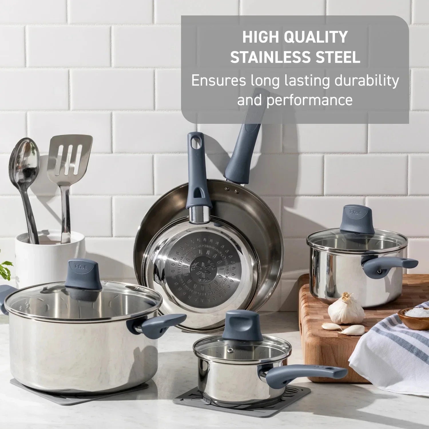 12 Piece Pots and Pans Cookware Set, Ocean Blue Handles