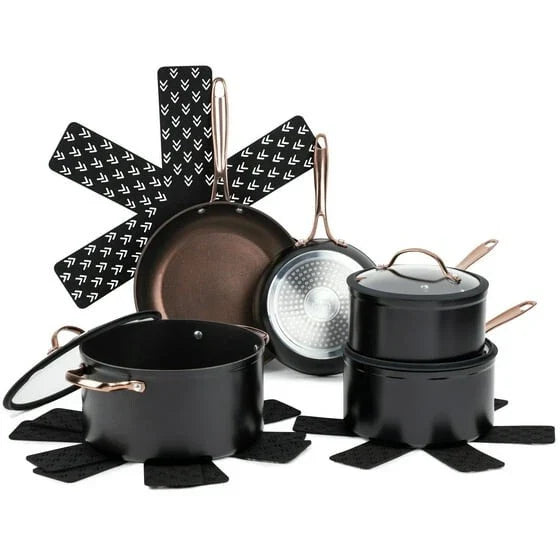 [FREE SHIPPING]Thyme and Table 12 Piece Nonstick Aluminum Cookware Set, Gunmetal