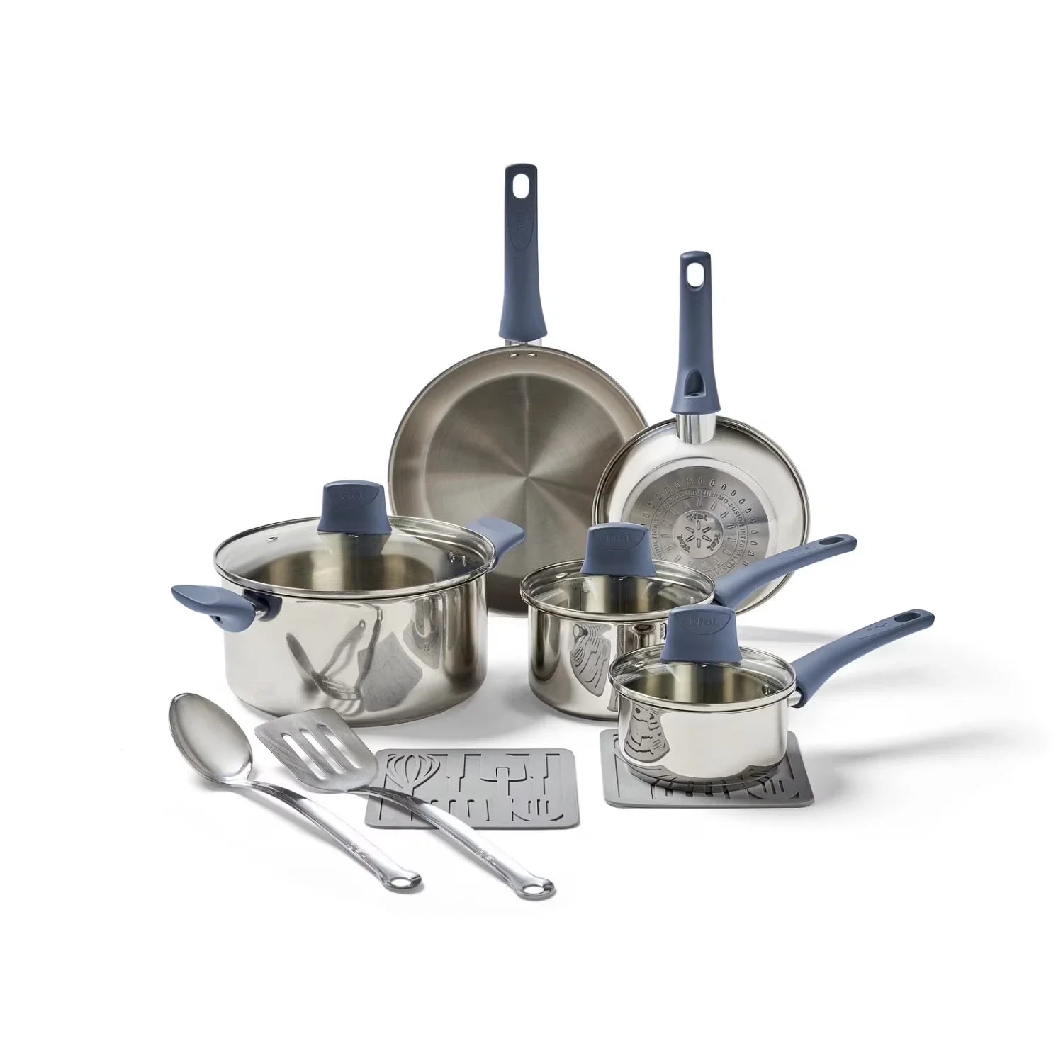 12 Piece Pots and Pans Cookware Set, Ocean Blue Handles